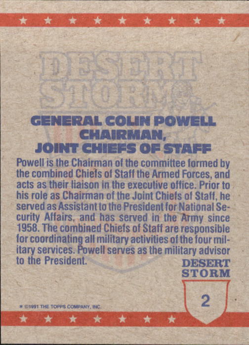 1991 Topps Desert Storm #2 General Colin Powell back image