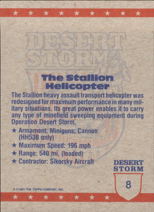 1991 Topps Desert Storm #8 Stallion Helicopter back image