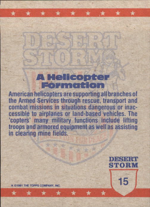 1991 Topps Desert Storm #15 Helicopter Formation back image