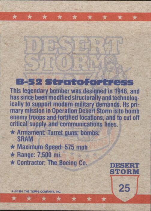 1991 Topps Desert Storm #25 B-52 Stratofortress back image