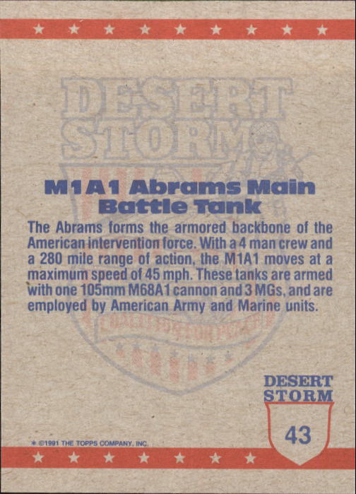 1991 Topps Desert Storm #43 M-1 Abrams back image