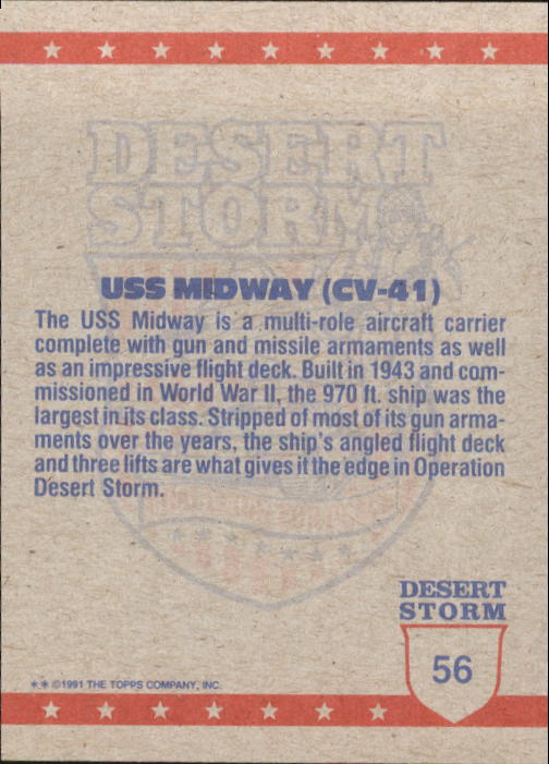 1991 Topps Desert Storm #56 USS Midway back image