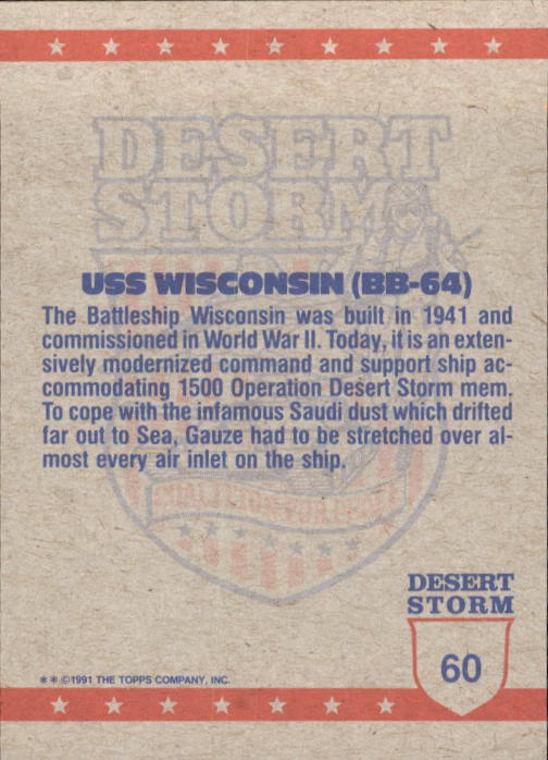 1991 Topps Desert Storm #60 USS Wisconsin back image