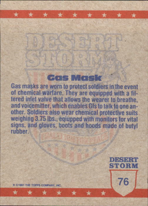 1991 Topps Desert Storm #76 Wearing the Gas Mask back image