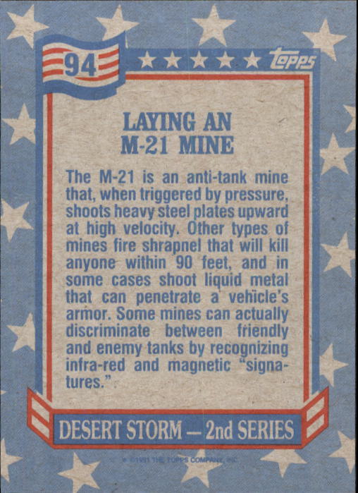 1991 Topps Desert Storm #94 Laying an M-21 Mine back image
