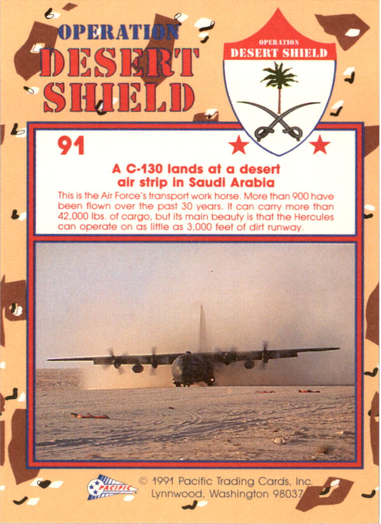 1991 Pacific Operation Desert Shield #91 C-130 Hercules back image