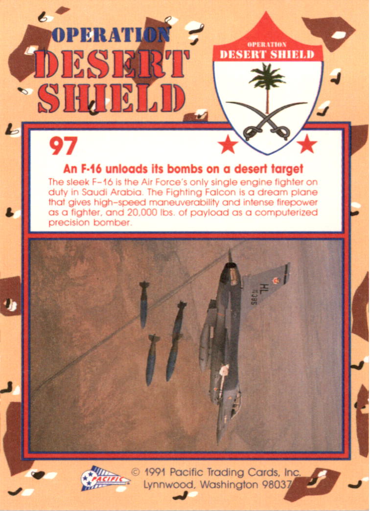 1991 Pacific Operation Desert Shield #97 F-16 Fighting Falcon back image