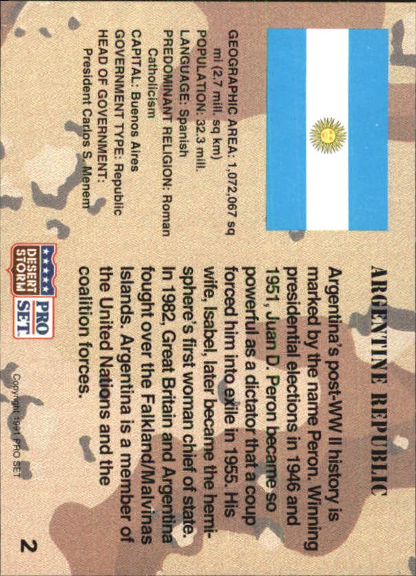1991 Pro Set Desert Storm #2 Argentine Republic back image