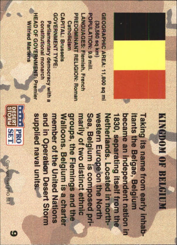 1991 Pro Set Desert Storm #9 Kingdom of Belgium back image