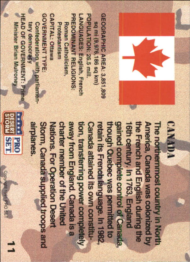 1991 Pro Set Desert Storm #11 Canada back image