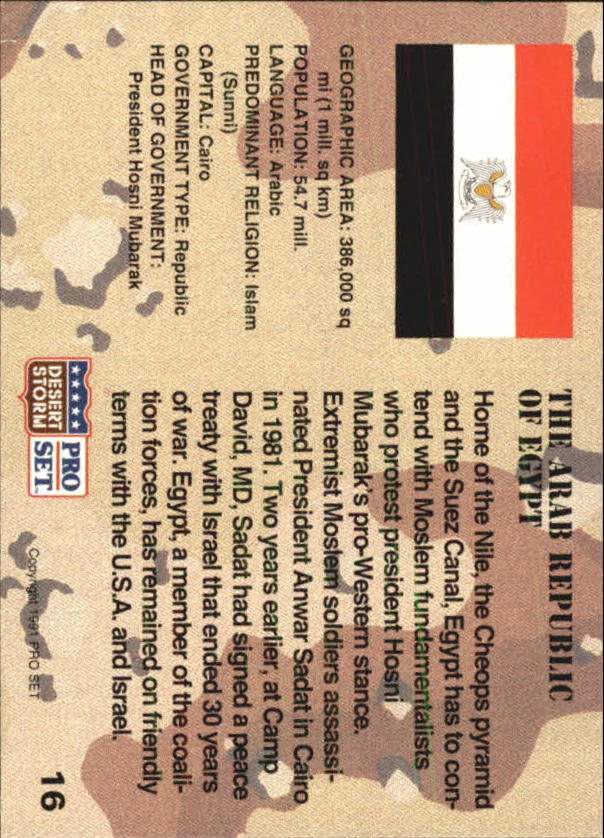 1991 Pro Set Desert Storm #16 The Arab Republic of Egypt back image