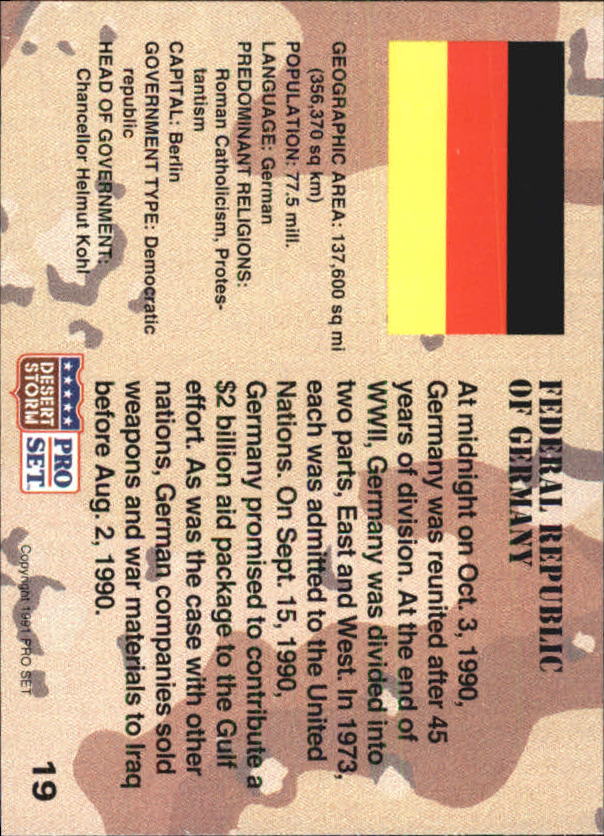1991 Pro Set Desert Storm #19 Federal Republic of Germany back image
