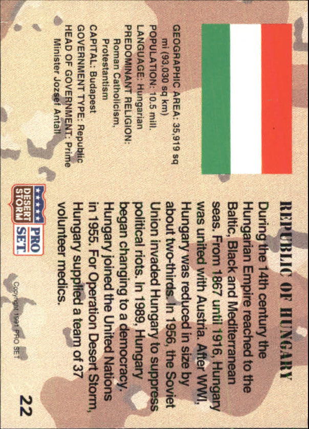 1991 Pro Set Desert Storm #22 Republic of Hungary back image