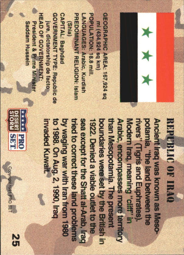1991 Pro Set Desert Storm #25 Republic of Iraq back image
