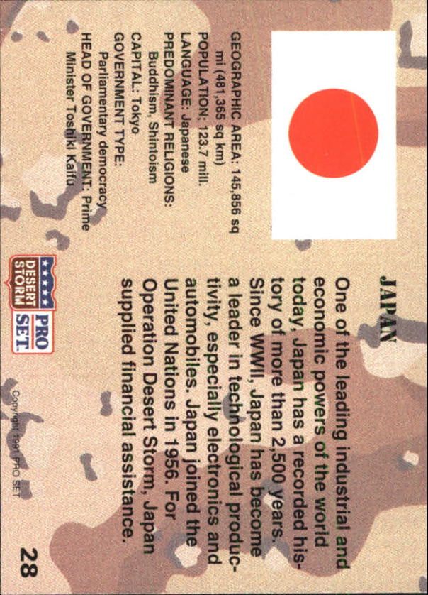 1991 Pro Set Desert Storm #28 Japan back image