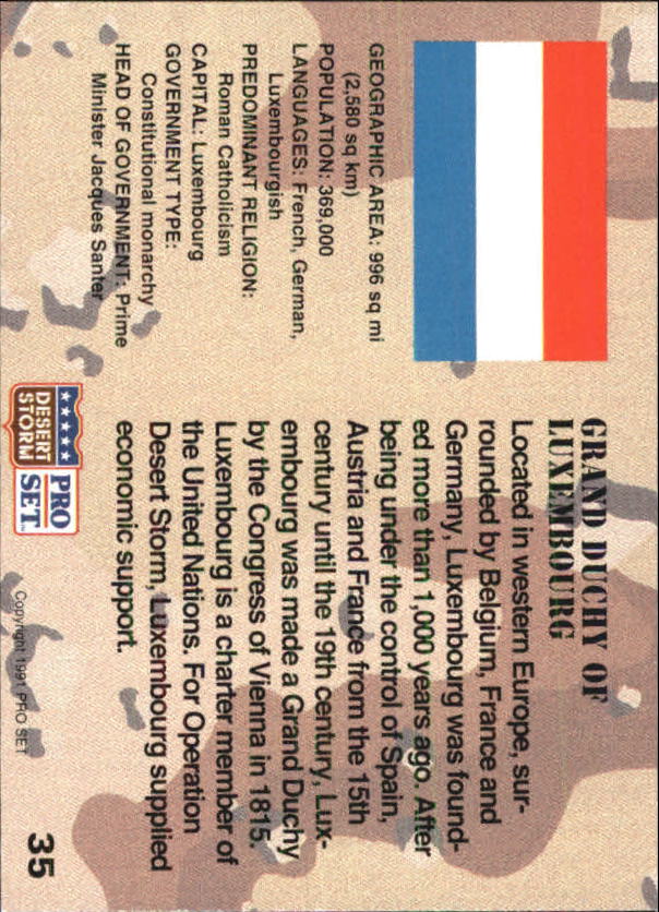 1991 Pro Set Desert Storm #35 Grand Duchy of Luxembourg back image