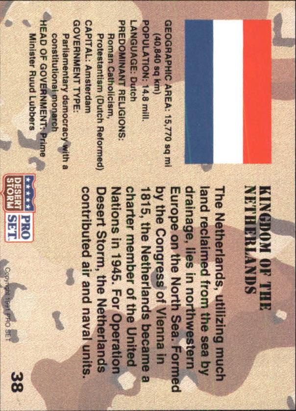 1991 Pro Set Desert Storm #38 Kingdom of the Netherlands back image