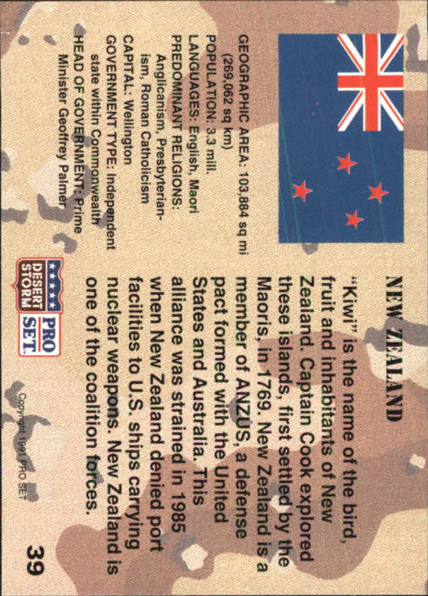 1991 Pro Set Desert Storm #39 New Zealand back image