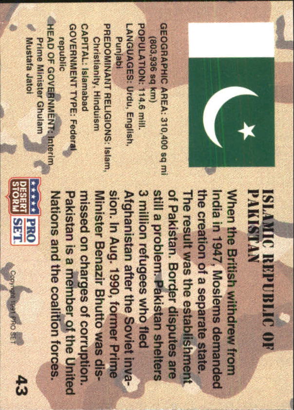 1991 Pro Set Desert Storm #43 Islamic Republic of Pakistan back image