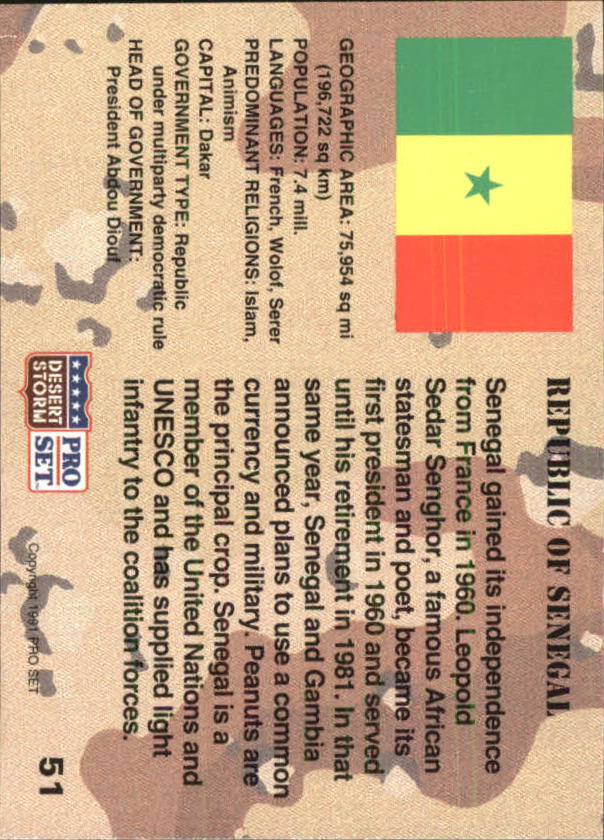 1991 Pro Set Desert Storm #51 Republic of Senegal back image