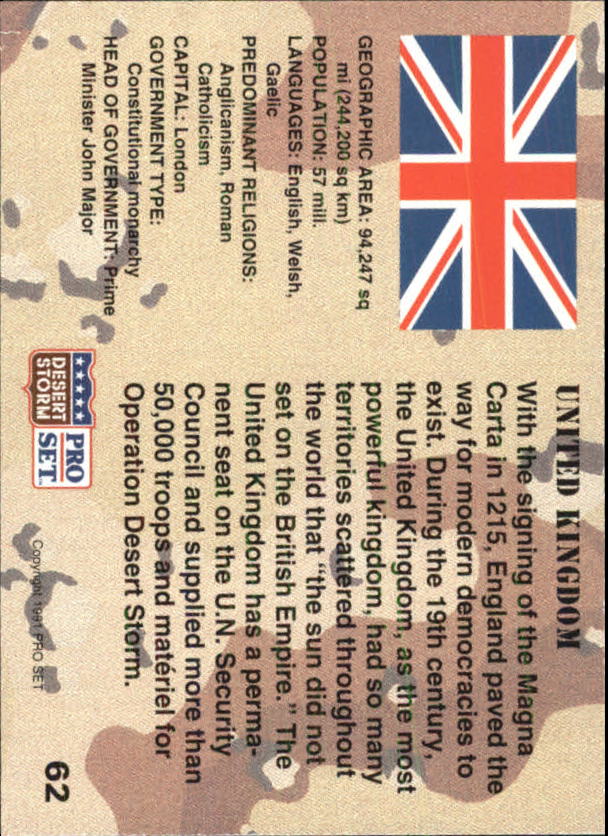 1991 Pro Set Desert Storm #62 United Kingdom back image