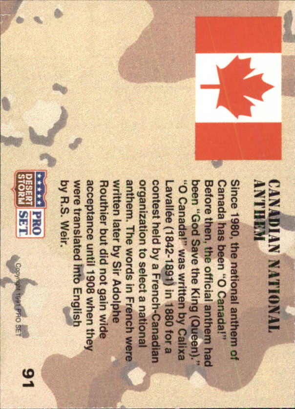 1991 Pro Set Desert Storm #91 Canadian National Anthem back image
