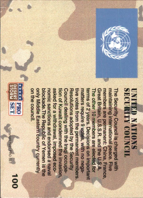 1991 Pro Set Desert Storm #100 United Nations Security Council back image
