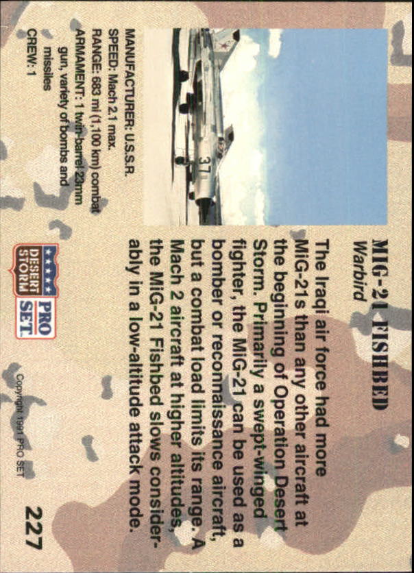 1991 Pro Set Desert Storm #227 MIG-21 Fishbed back image