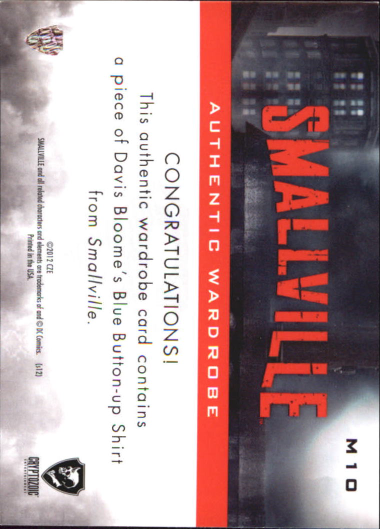2012 Cryptozoic Smallville Seasons Seven Through Ten Wardrobes #M10 Davis Bloome's Blue Button-up Shirt back image