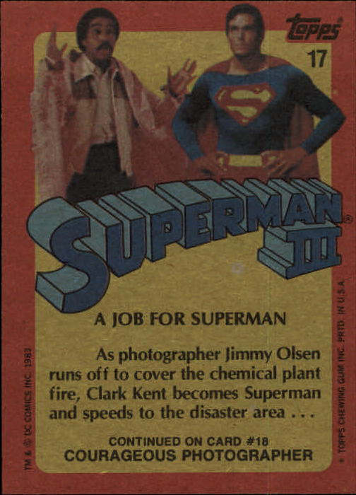 1983 Topps Superman III #17 A Job for Superman back image