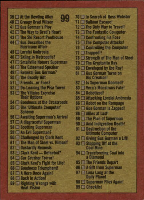1983 Topps Superman III #99 Checklist back image
