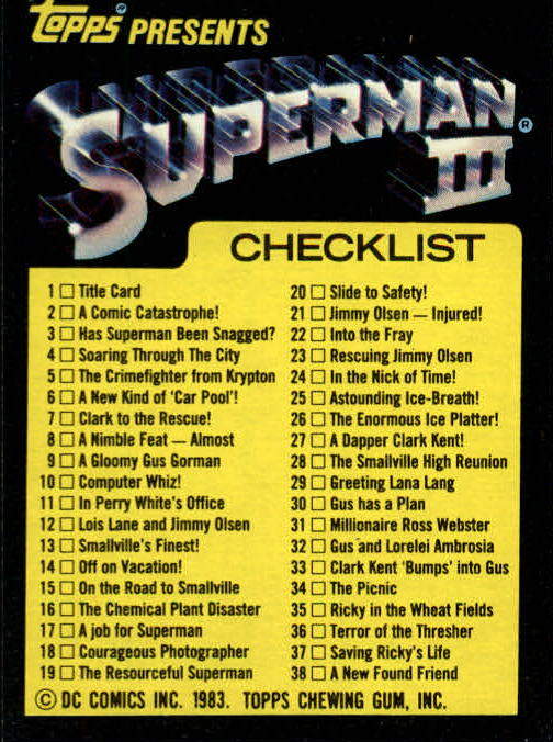 1983 Topps Superman III #99 Checklist