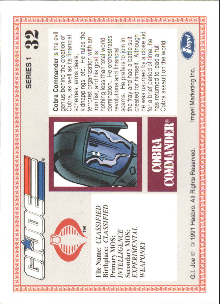 1991 Impel G.I. Joe #32 Cobra Commander back image