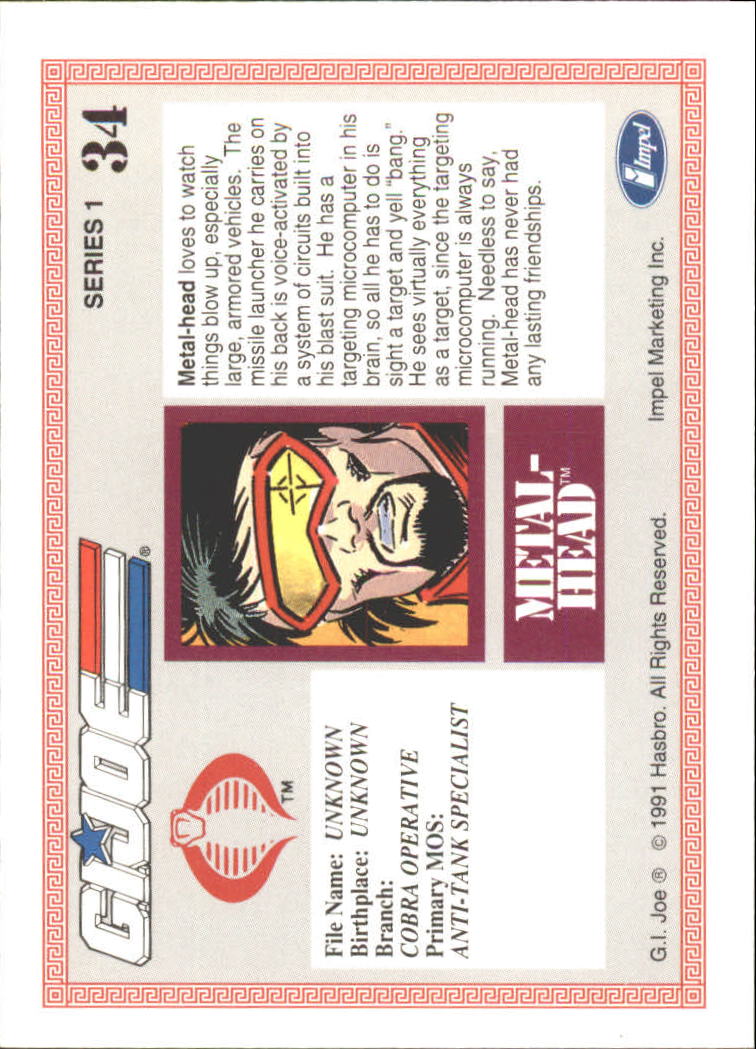 1991 Impel G.I. Joe #34 Metal-Head back image