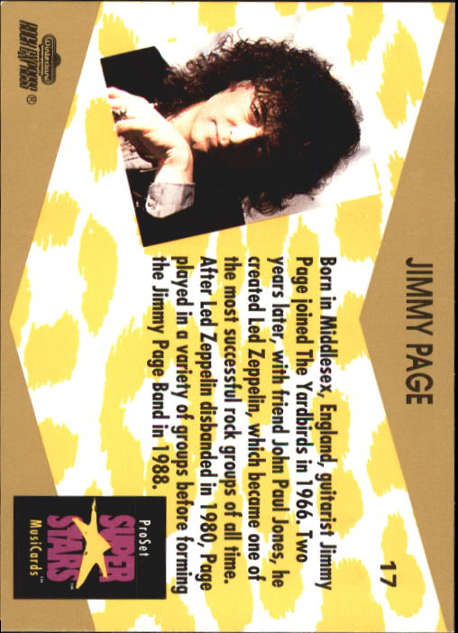 1991-92 Pro Set Superstars MusiCards #17b Jimmy Page (logo on bottom right) back image