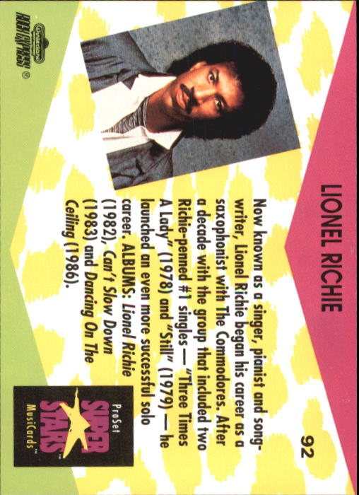 1991-92 Pro Set Superstars MusiCards #92 Lionel Richie back image