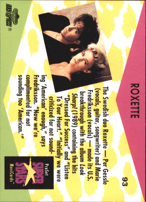 1991-92 Pro Set Superstars MusiCards #93 Roxette back image