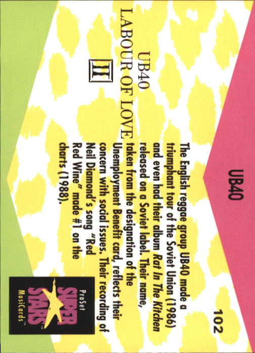 1991-92 Pro Set Superstars MusiCards #102 UB40 back image