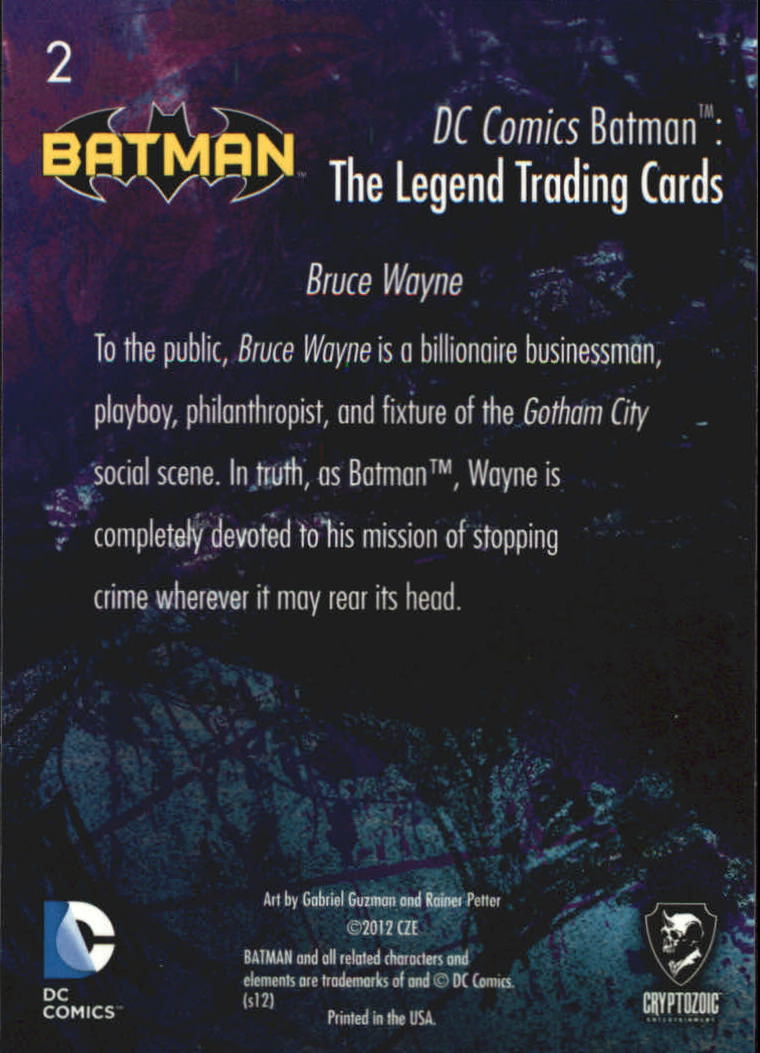 2012 Cryptozoic DC Comics Batman The Legend #2 Bruce Wayne back image