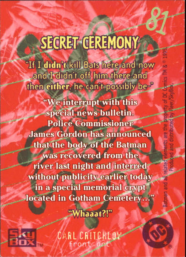 1995 SkyBox Batman Master Series #81 Secret Ceremony back image