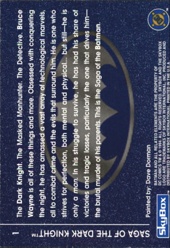 1994 SkyBox Batman Saga of the Dark Knight #1 Saga of the Dark Knight back image