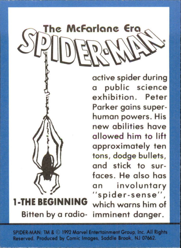 1992 Comic Images Spider-Man Todd McFarlane Era #1 The Beginning back image