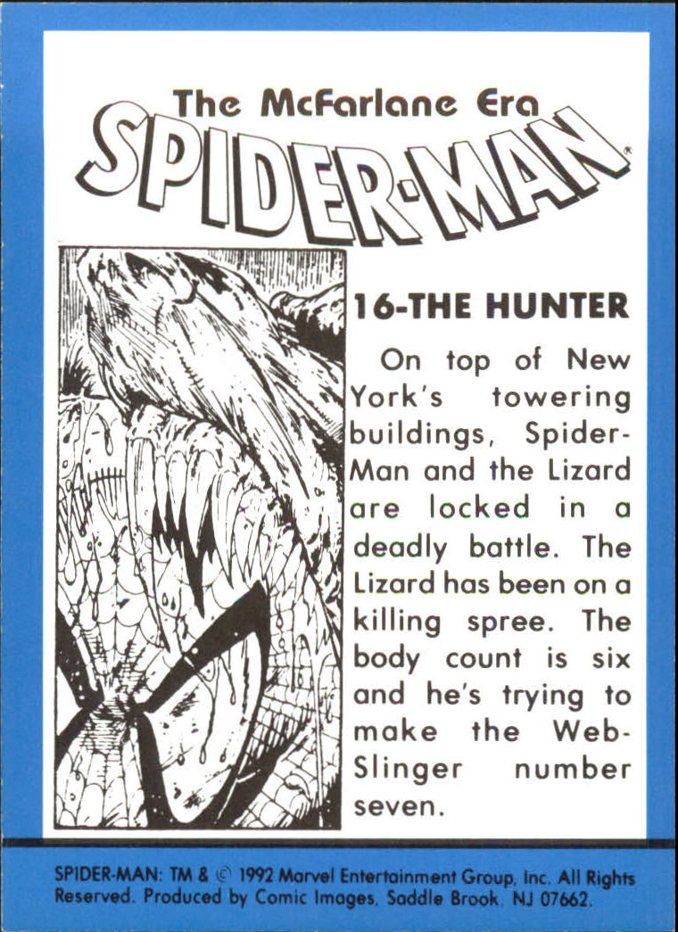 1992 Comic Images Spider-Man Todd McFarlane Era #16 The Hunter back image