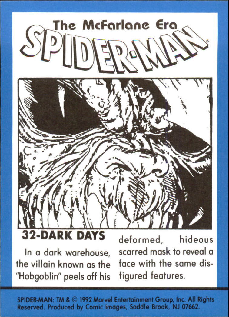 1992 Comic Images Spider-Man Todd McFarlane Era #32 Dark Days back image