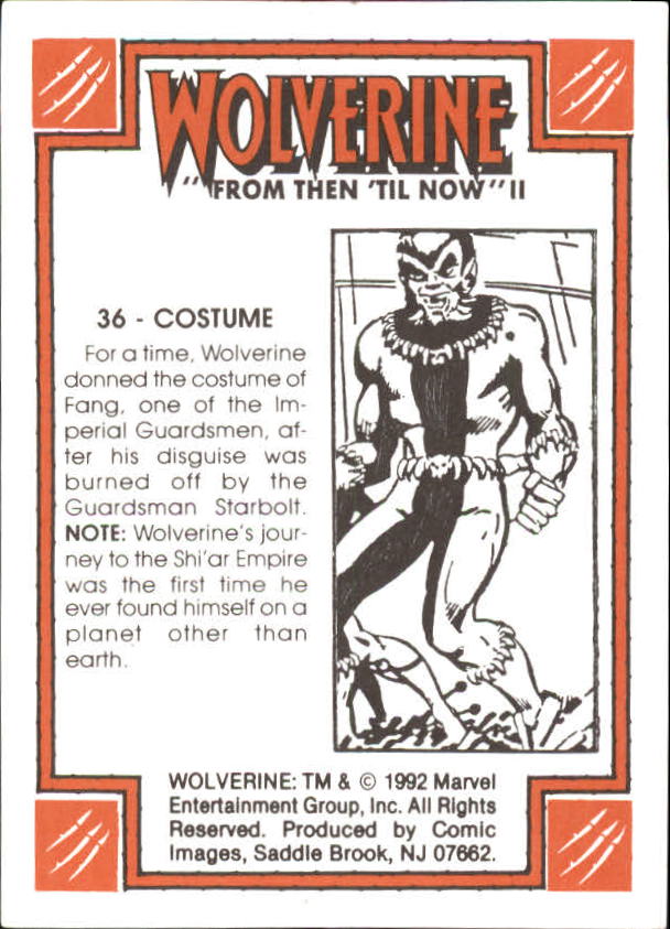 1992 Comic Images Wolverine From Then 'Til Now II #36 Costume back image