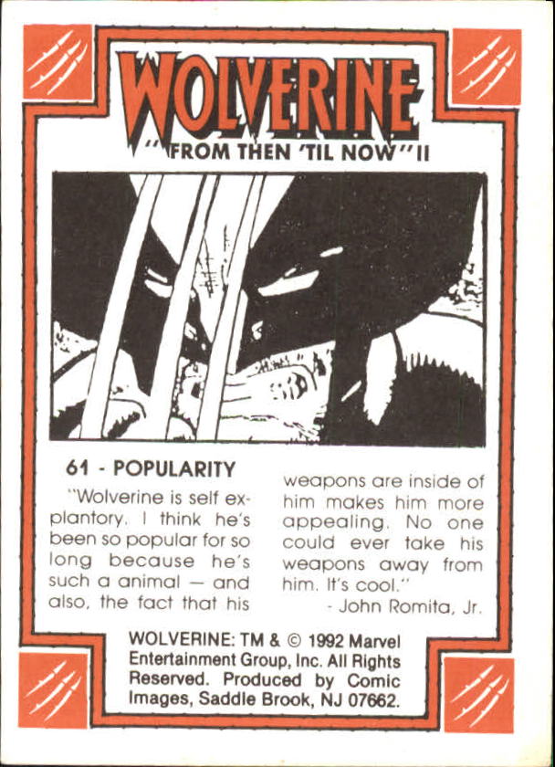 1992 Comic Images Wolverine From Then 'Til Now II #61 Popularity back image