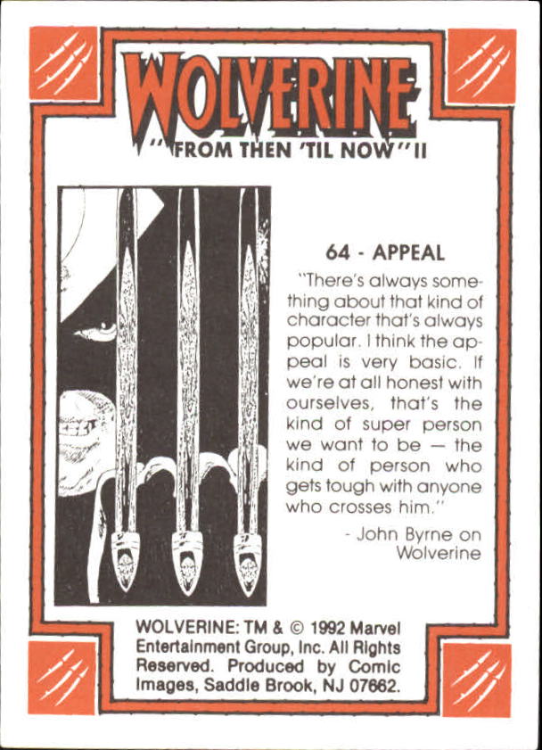 1992 Comic Images Wolverine From Then 'Til Now II #64 Appeal back image