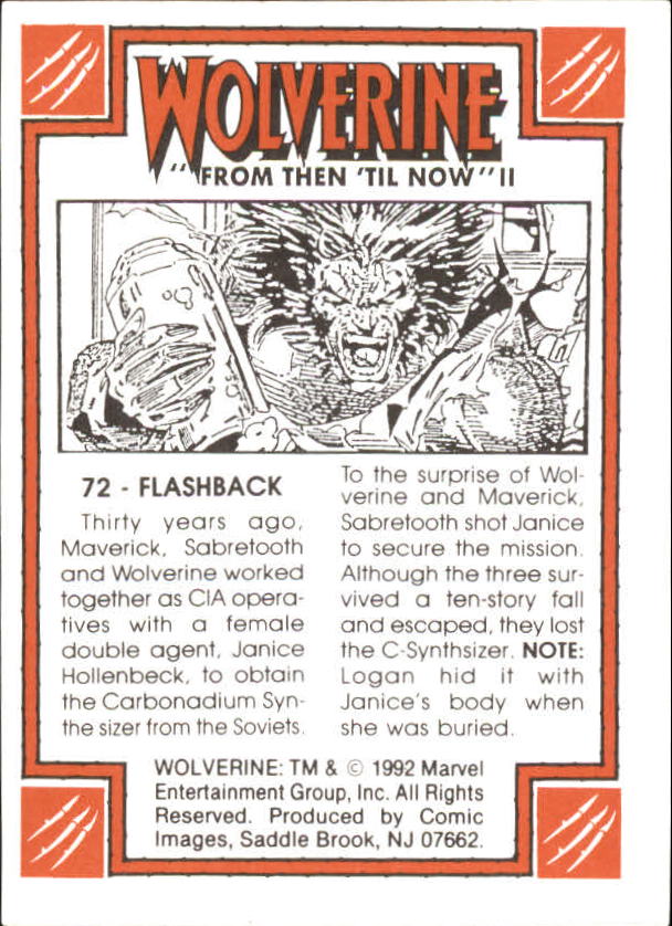1992 Comic Images Wolverine From Then 'Til Now II #72 Flashback back image