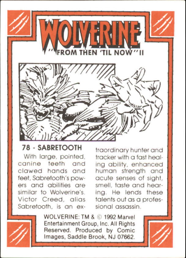 1992 Comic Images Wolverine From Then 'Til Now II #78 Sabretooth back image