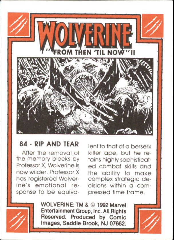 1992 Comic Images Wolverine From Then 'Til Now II #84 Rip and Tear back image